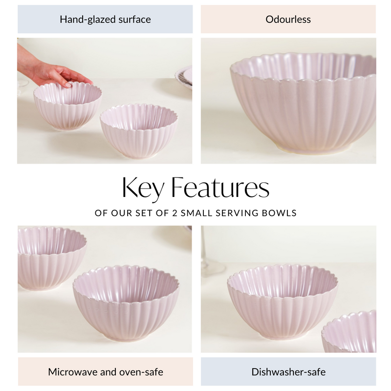 Lilac Scallop Serving Bowls Set Of 2 Small 800ml - Serving bowls, ceramic serving bowls, serving bowls set, snack bowls, icecream bowls, ceramic bowls
