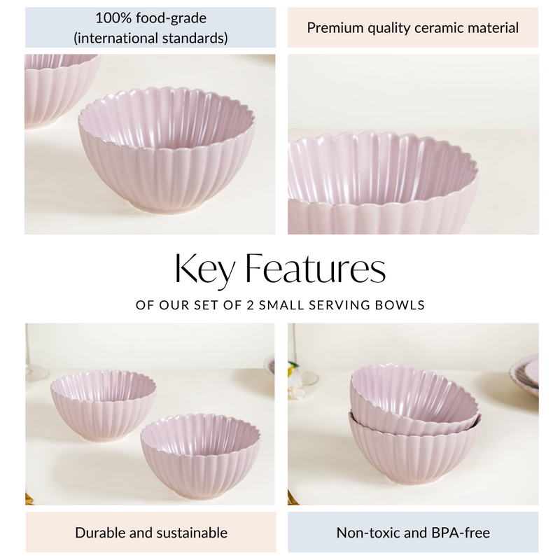 Lilac Scallop Serving Bowls Set Of 2 Small 800ml - Serving bowls, ceramic serving bowls, serving bowls set, snack bowls, icecream bowls, ceramic bowls