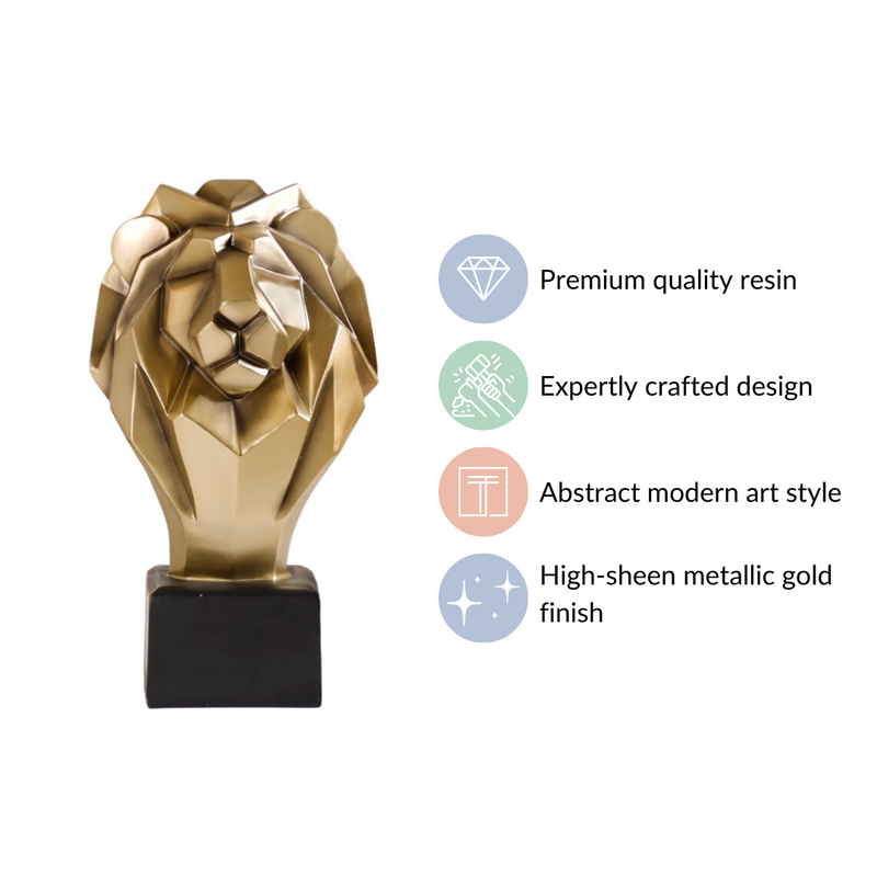 Gold Lion Head Bust Statue - Gold Lion Sculpture, Abstract Lion Statue, Modern Gold Lion Figurine, Abstract Lion Decor