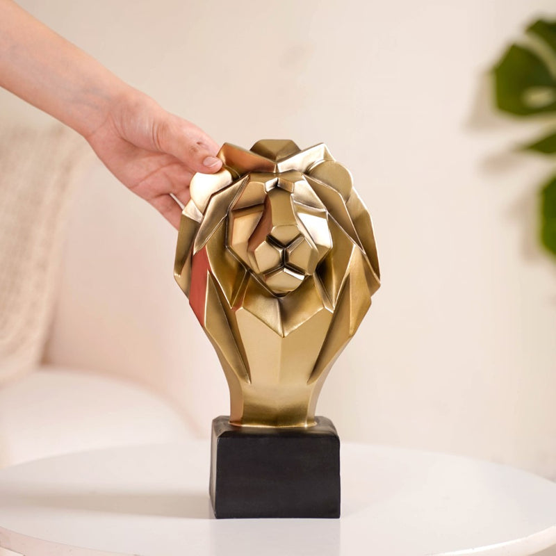 Gold Lion Head Bust Statue - Gold Lion Sculpture, Abstract Lion Statue, Modern Gold Lion Figurine, Abstract Lion Decor