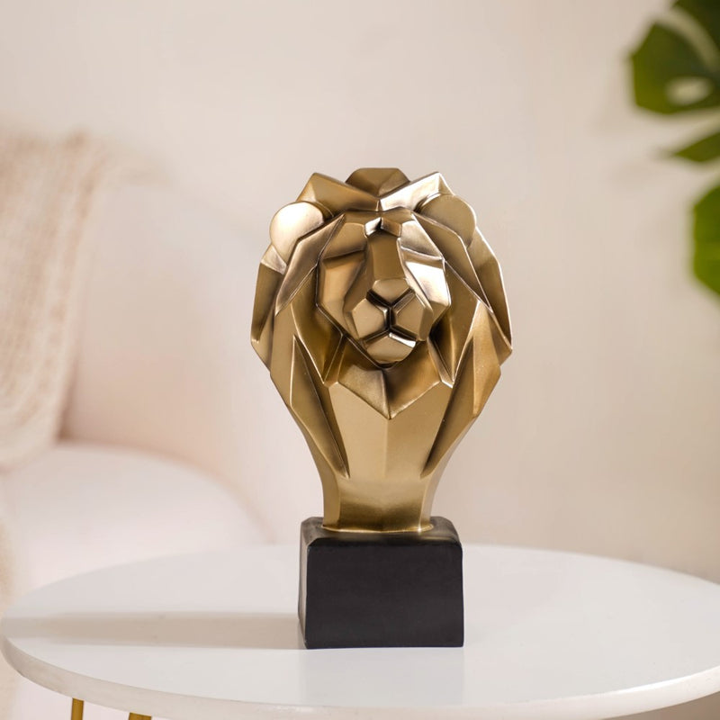 Gold Lion Head Bust Statue - Gold Lion Sculpture, Abstract Lion Statue, Modern Gold Lion Figurine, Abstract Lion Decor