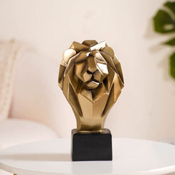 Gold Lion Head Bust Statue - Gold Lion Sculpture, Abstract Lion Statue, Modern Gold Lion Figurine, Abstract Lion Decor