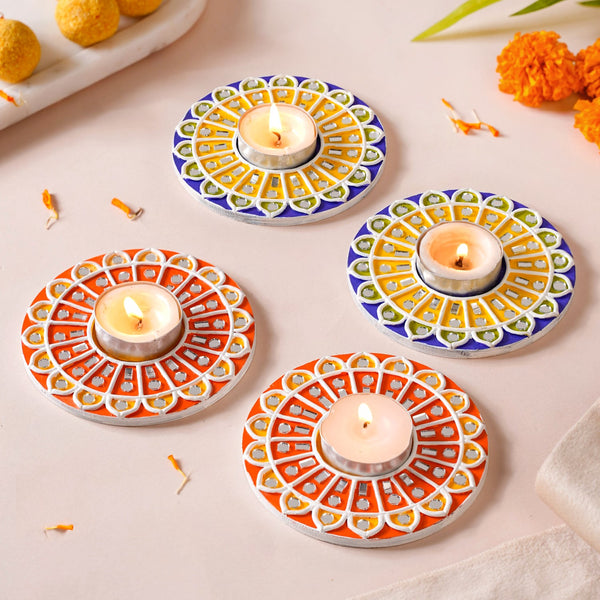 Mandala Lippan Art Tealight Candle Holder Set Of 4