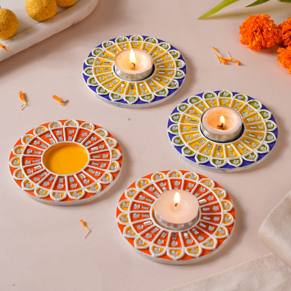 Mandala Lippan Art Tealight Candle Holder Set Of 4