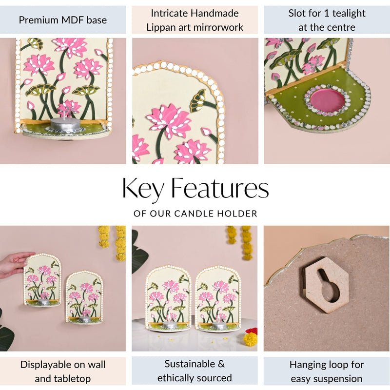 Lippan Wall Tealight Candle Holder With Mirror Work Set Of 2