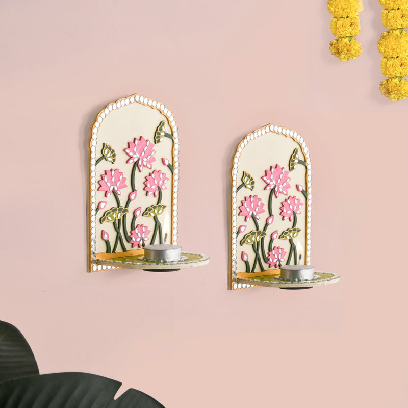 Lippan Wall Tealight Candle Holder With Mirror Work Set Of 2