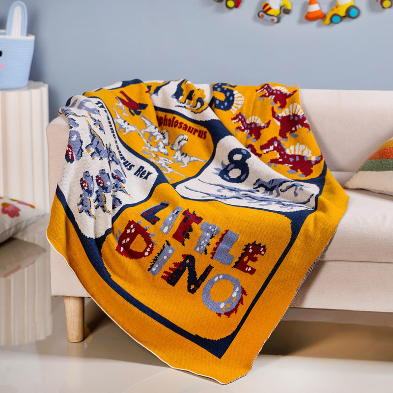 Little Dino Counting Knitted Kids Cotton Throw 159x124cm