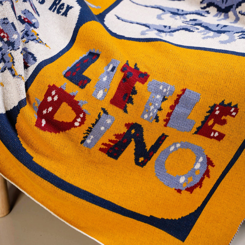 Little Dino Counting Knitted Kids Cotton Throw 159x124cm