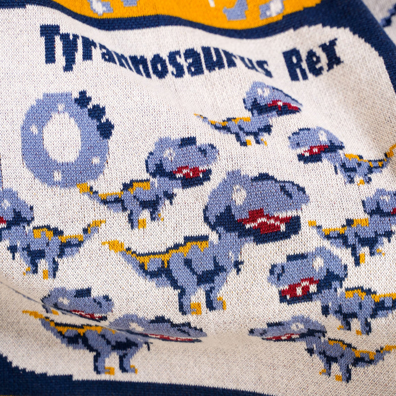 Little Dino Counting Knitted Kids Cotton Throw 159x124cm