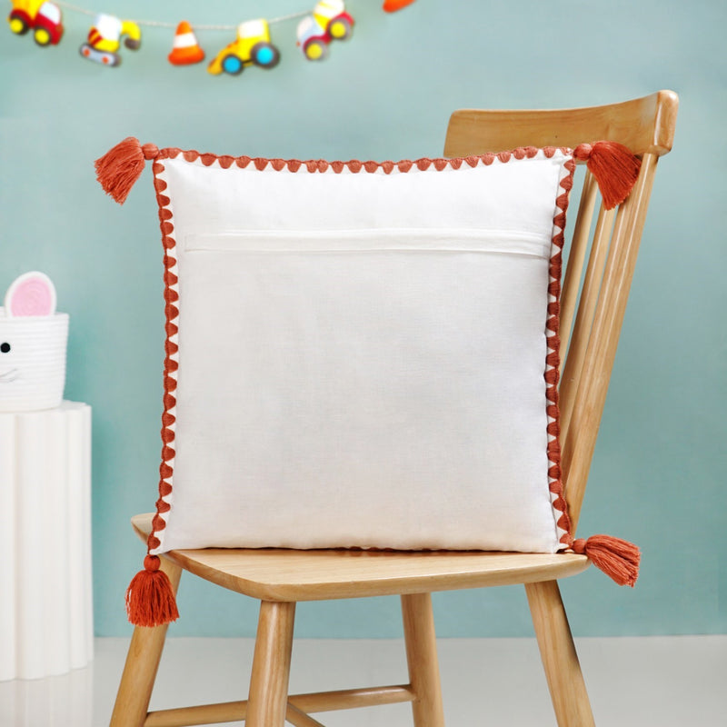 Llama Embroidered Cotton Cushion Cover With Tassels 42x42cm