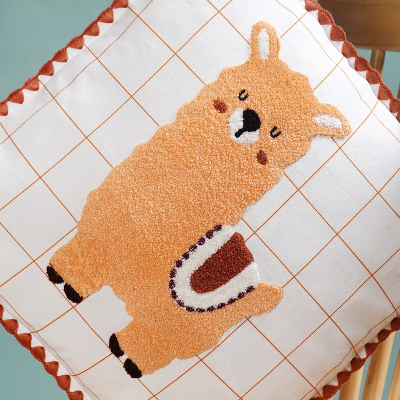 Llama Embroidered Cotton Cushion Cover With Tassels 42x42cm