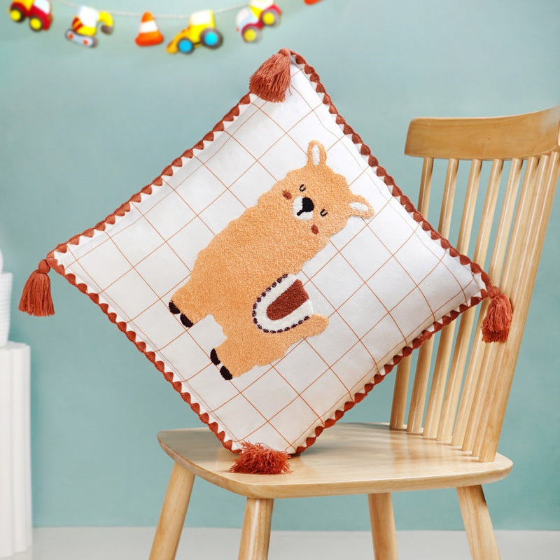 Llama Embroidered Cotton Cushion Cover With Tassels 42x42cm