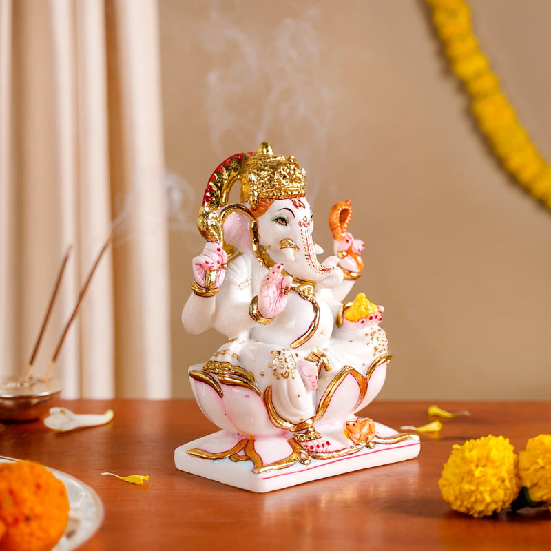 Lord Ganesha On Lotus Idol 17x12cm