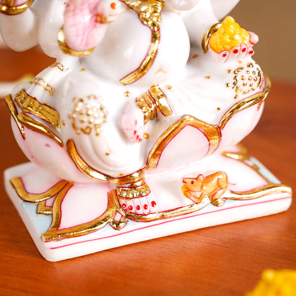 Lord Ganesha On Lotus Idol 17x12cm