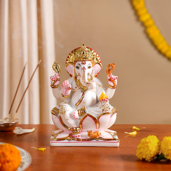 Lord Ganesha On Lotus Idol 17x12cm