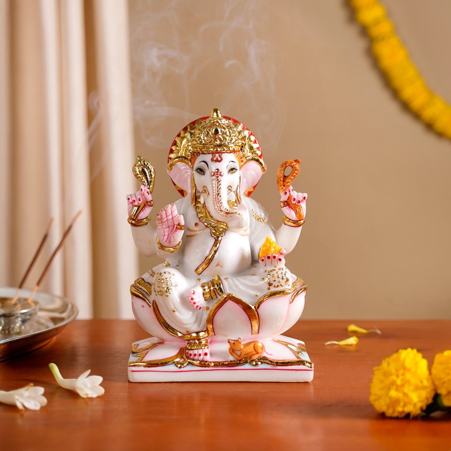 Lord Ganesha On Lotus Idol 17x12cm