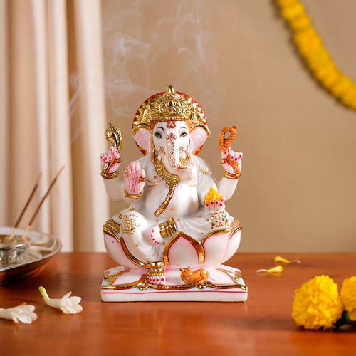 Lord Ganesha On Lotus Idol 17x12cm