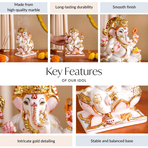 Lord Ganesha On Lotus Idol 17x12cm