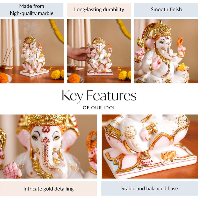 Lord Ganesha On Lotus Idol 17x12cm