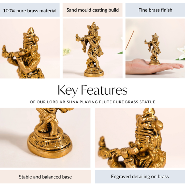Lord Krishna Playing Flute Pure Brass Statue