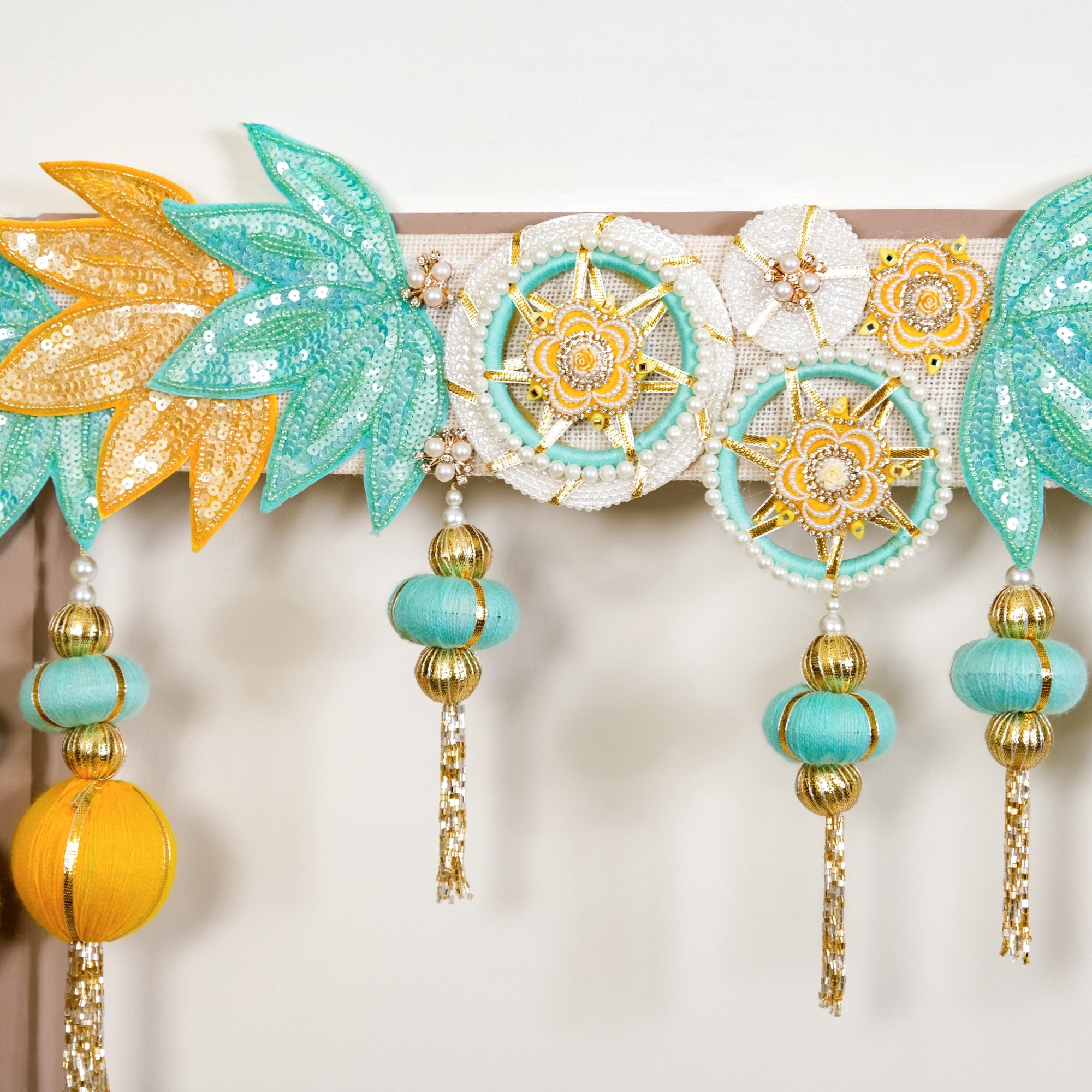 Lotus Beaded Tassel Toran Wall Hanging - Main Image