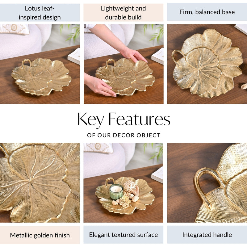 Lotus Leaf Metal Tray In Gold