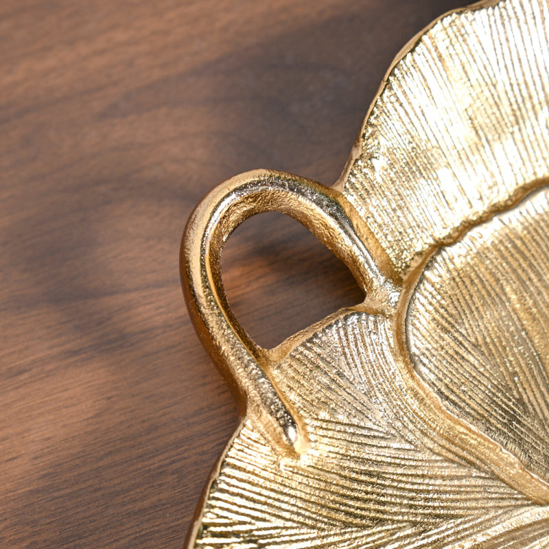 Lotus Leaf Metal Tray In Gold