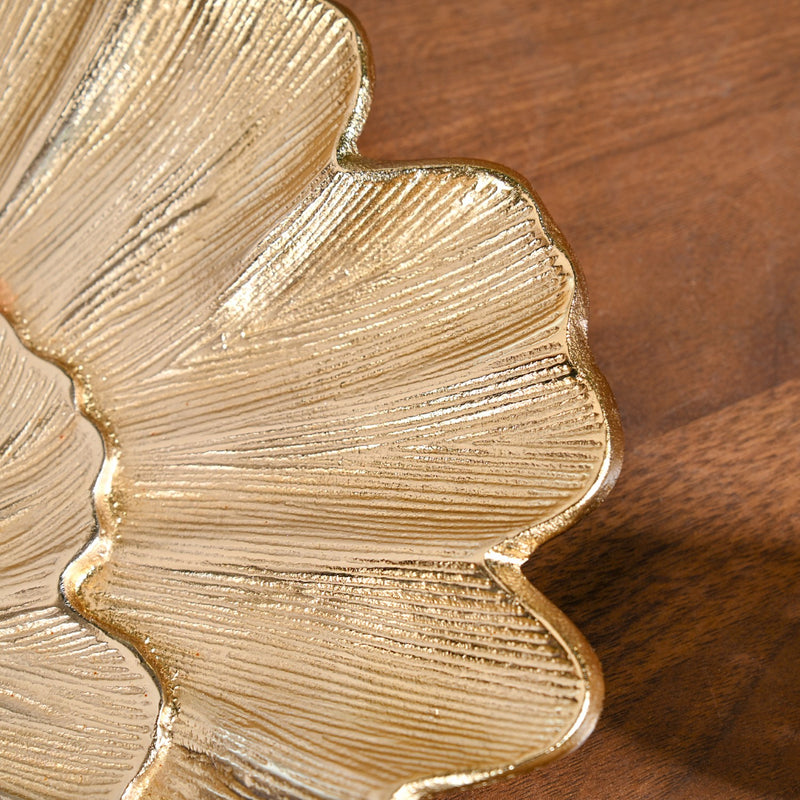 Lotus Leaf Metal Tray In Gold