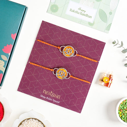 Lotus Rakhi Gift Set Of 4 With Box And Card
