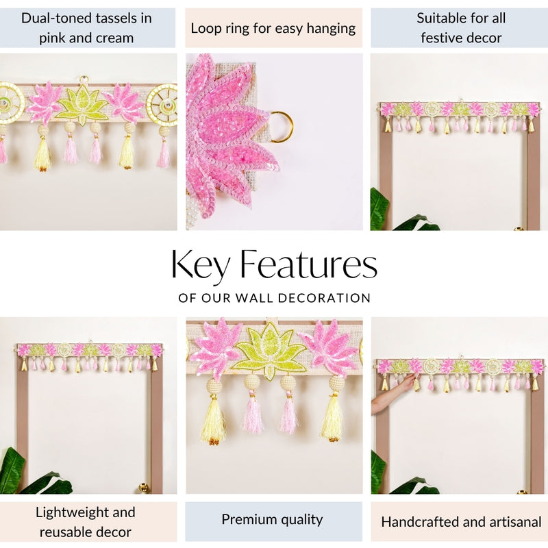 Lotus Threadwork Toran With Beads And Tassels