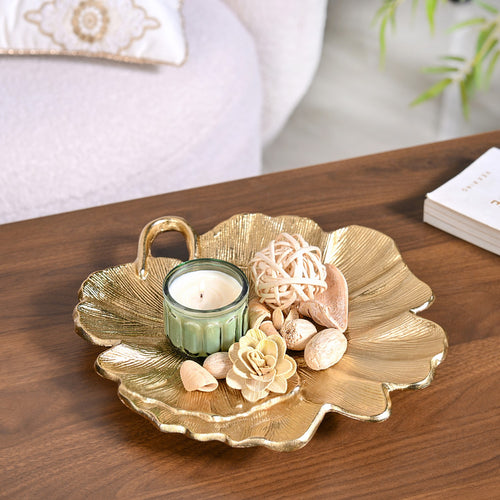 Lotus Leaf Metal Tray In Gold
