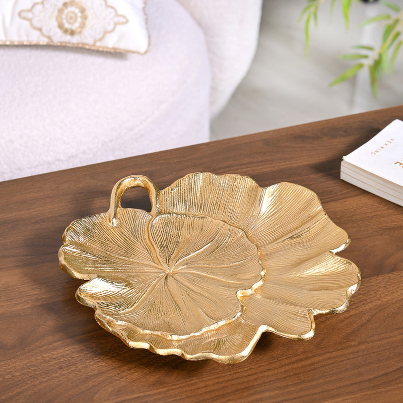 Lotus Leaf Metal Tray In Gold
