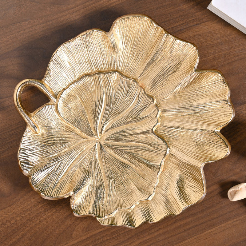 Lotus Leaf Metal Tray In Gold