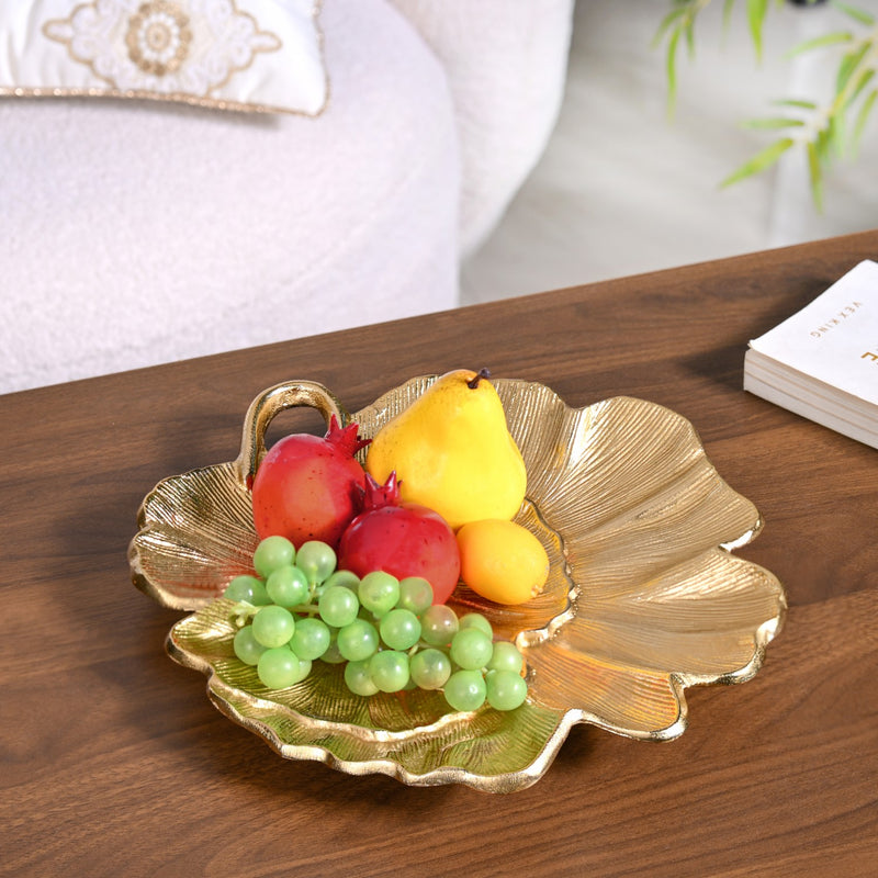 Lotus Leaf Metal Tray In Gold