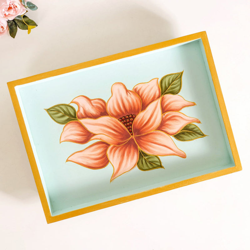 Lotus Royale Hand Painted Rectangular Mango Wood Tray