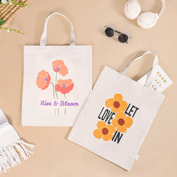 Love And Bloom Sustainable Canvas Tote Bag Set Of 2