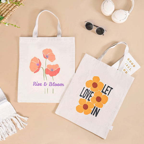 Love And Bloom Sustainable Canvas Tote Bag Set Of 2