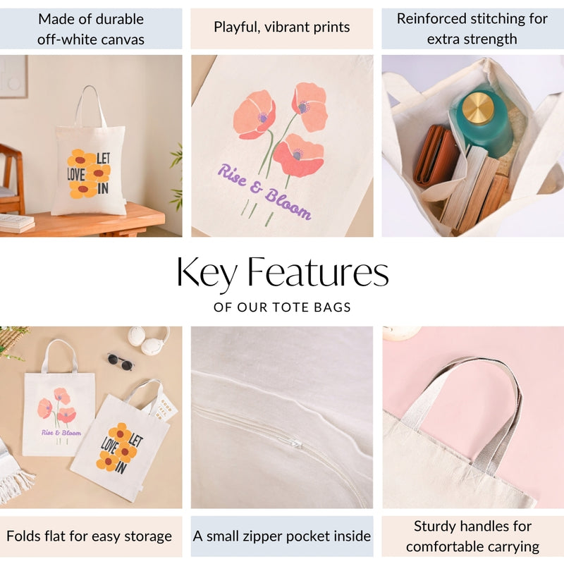 Love And Bloom Sustainable Canvas Tote Bag Set Of 2