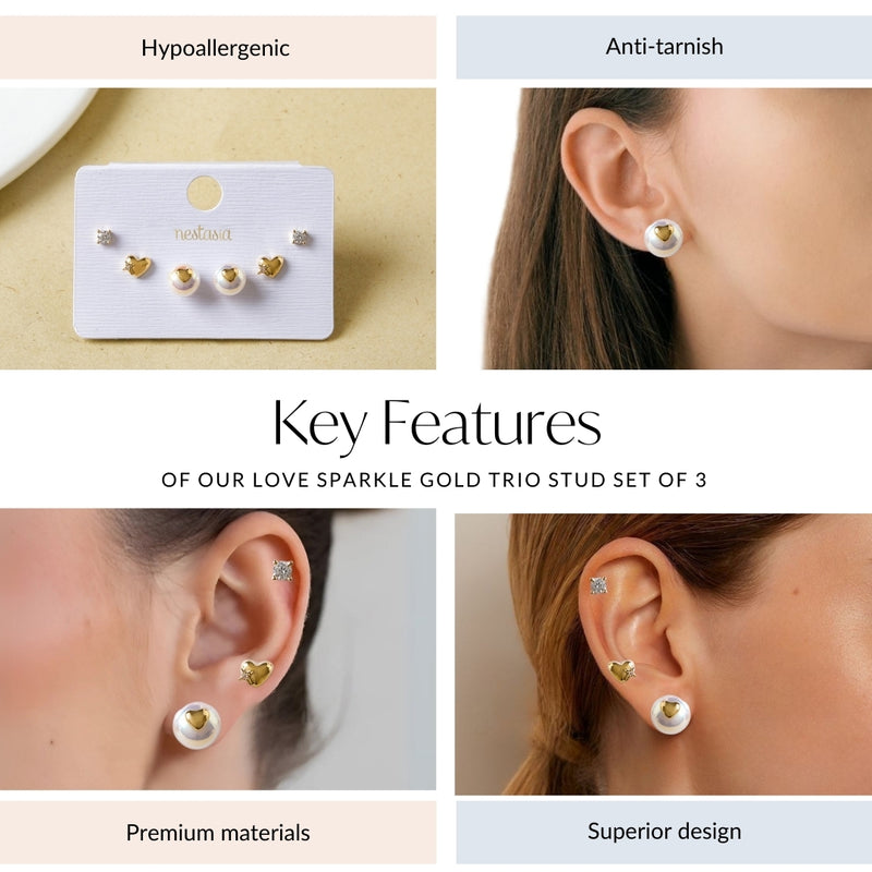 Love Sparkle Gold Trio Stud Set Of 3