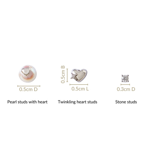 Love Sparkle Silver Trio Stud Set Of 3