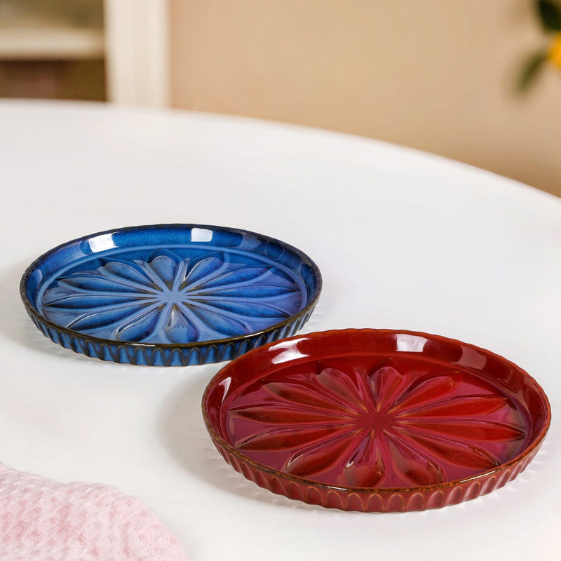 3D Flower Embossed Salad Plate Set Of 2 Red Blue 19cm