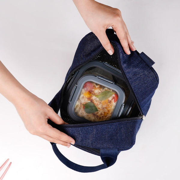 Thermal Insulated Denim Lunch Bag Dark Blue