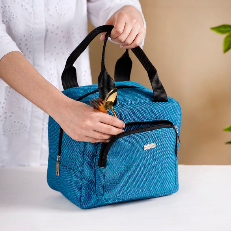 Stylish Sustainable Thermal Insulated Jute Lunch Bag Teal
