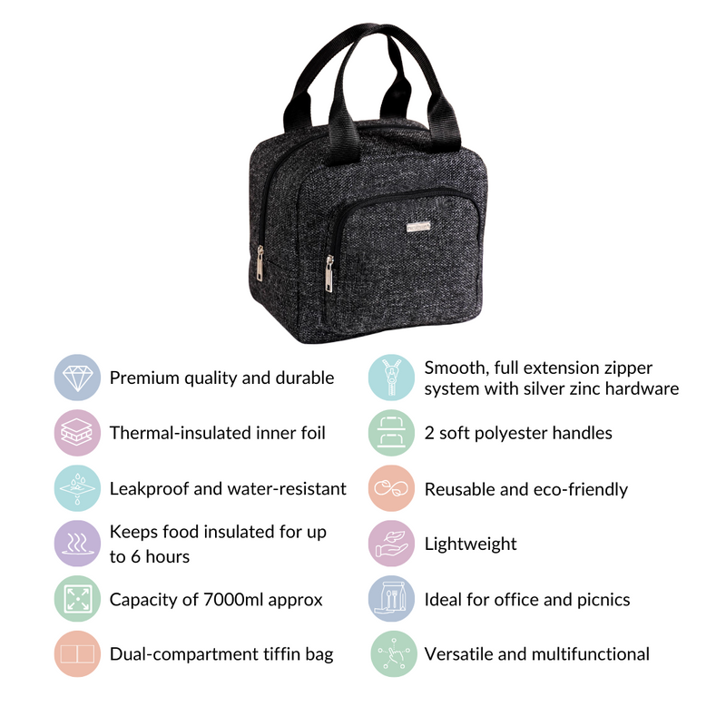 Sustainable Thermal Insulated Jute Lunch Bag Black