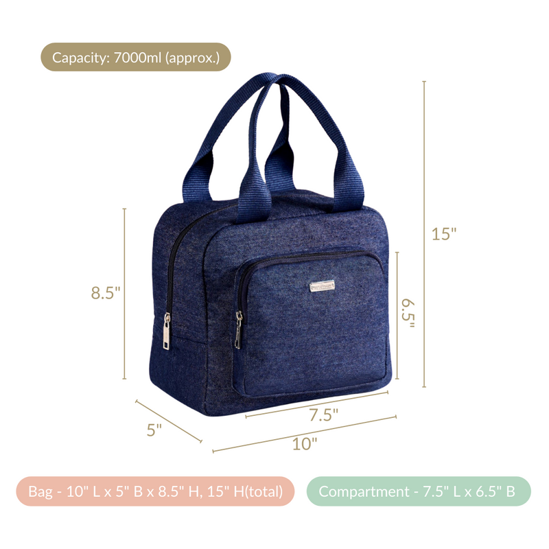 Thermal Insulated Denim Lunch Bag Dark Blue