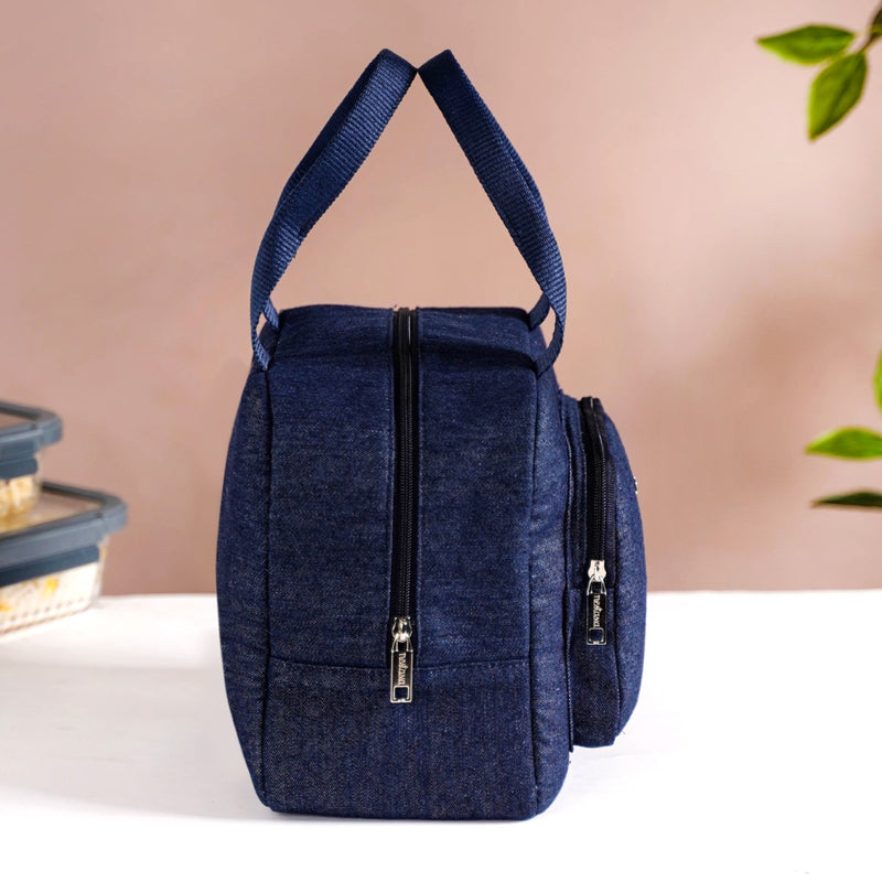 Thermal Insulated Denim Lunch Bag Dark Blue