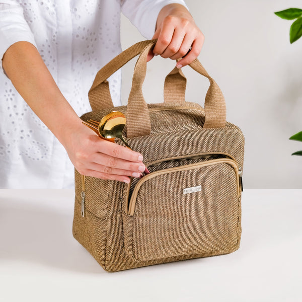 Multipurpose Thermal Insulated Jute Lunch Bag Beige | Nestasia