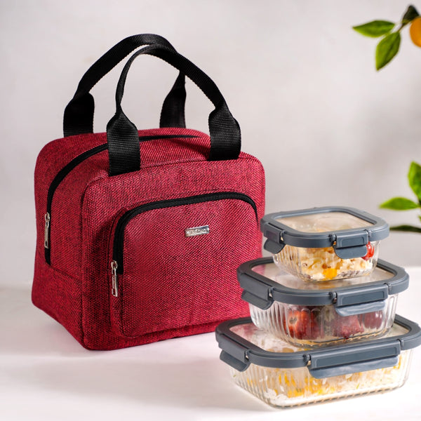 Everyday Use Heat Insulated Jute Lunch Bag Red