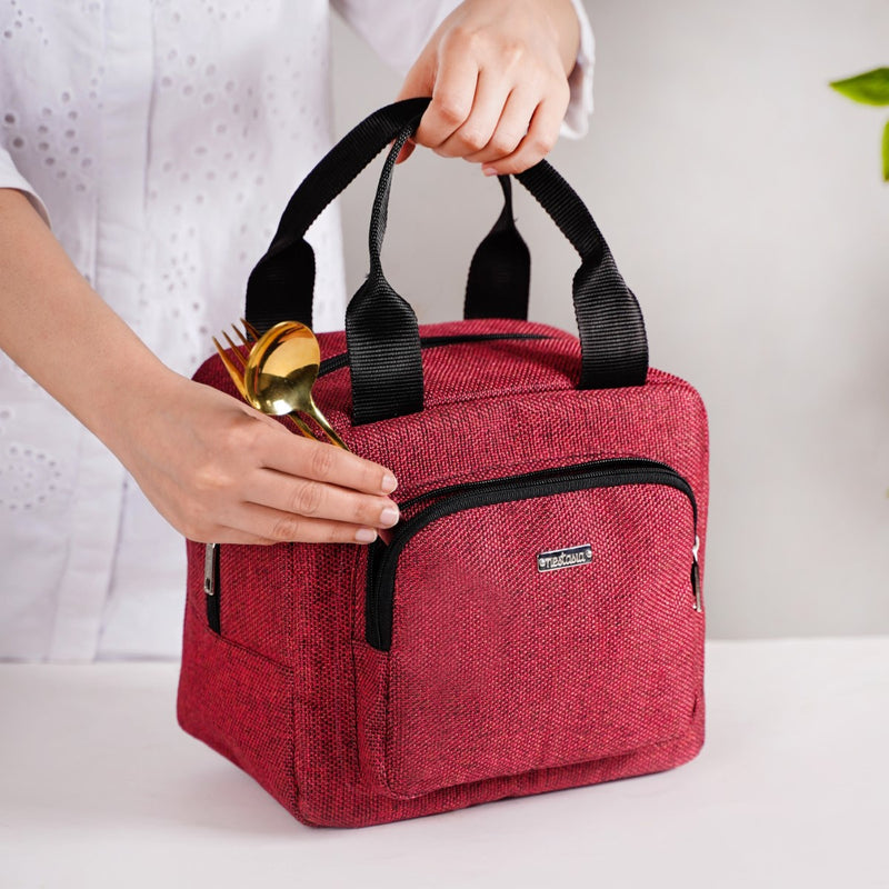 Everyday Use Heat Insulated Jute Lunch Bag Red