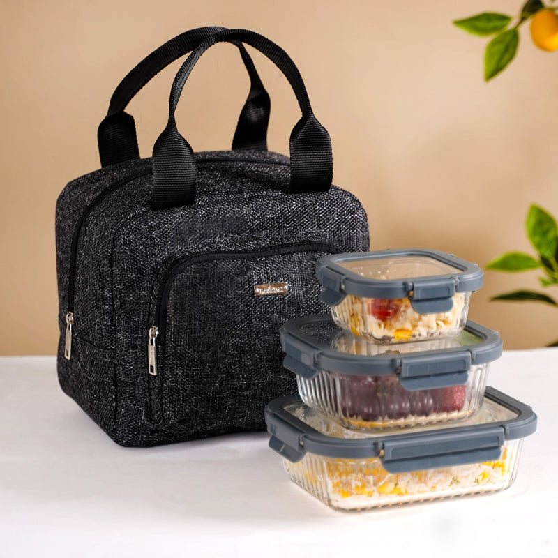 Sustainable Thermal Insulated Jute Lunch Bag Black